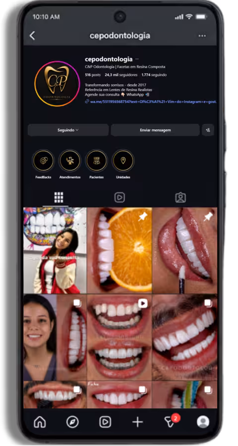 Celular demonstrando antes e depois
